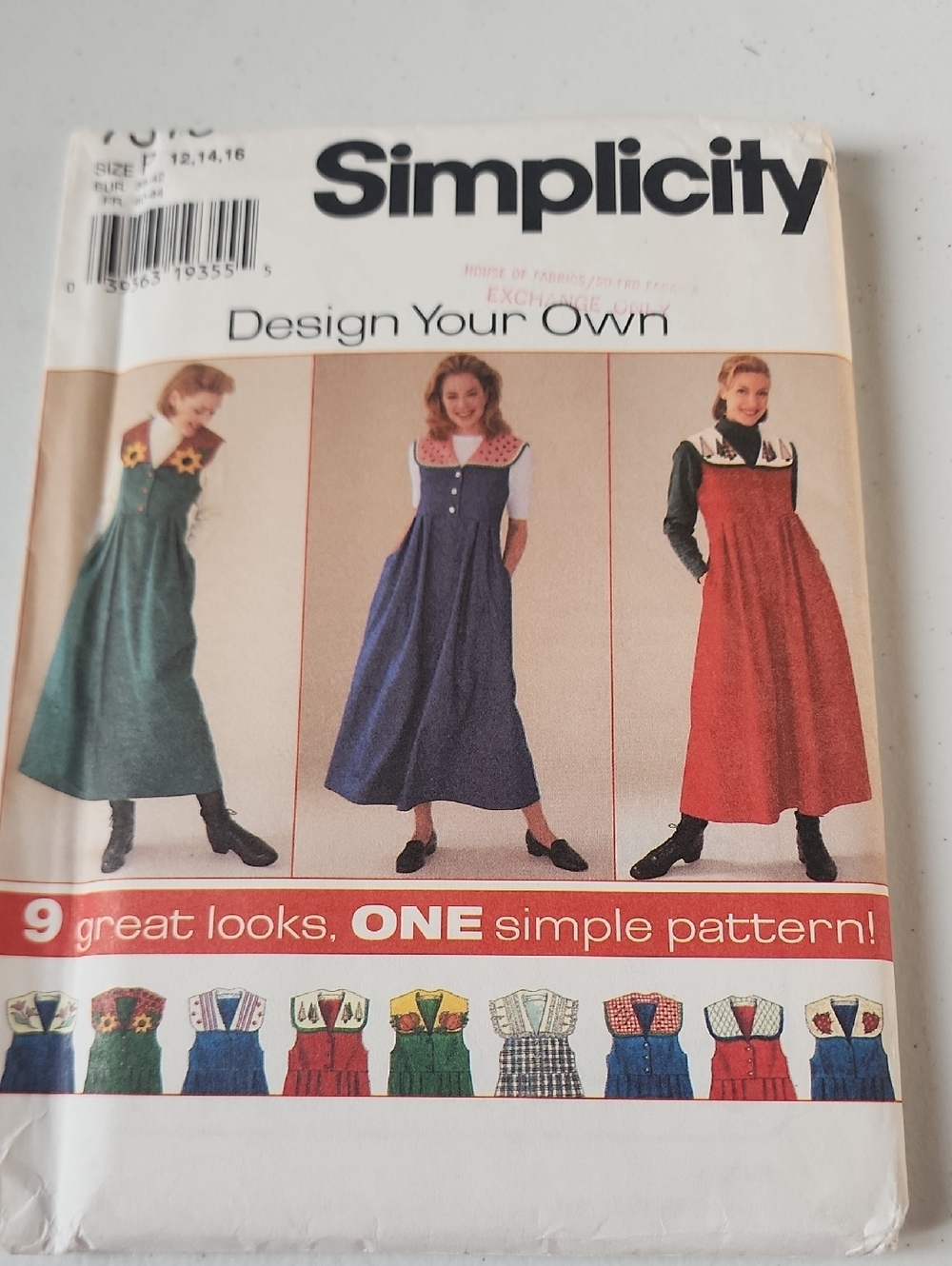 Simplicity Pinafore Dress Pattern in Green, Blue, Red